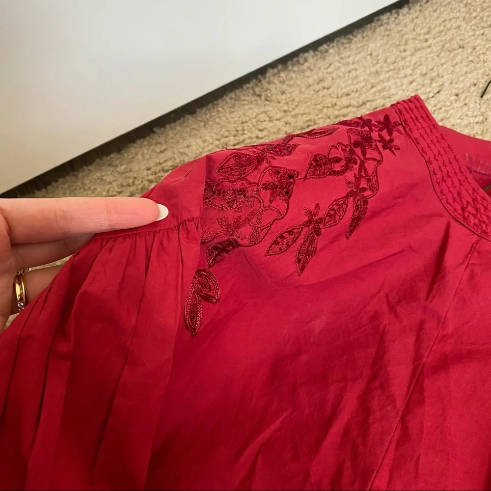 FREE PEOPLE WISHING WELL RED LACE COTTON BLOUSE XS